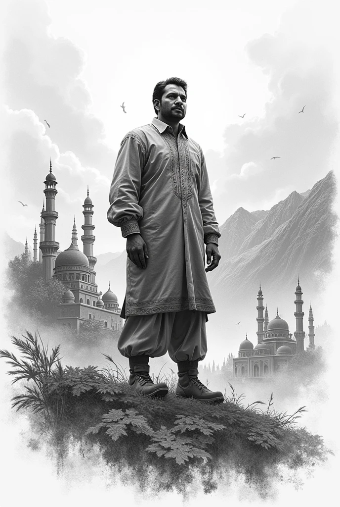Create a creative pencil sketch that captures the essence of Pakistan's independence.