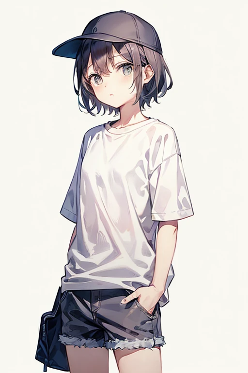 cute、Baseball cap、T-Shirts、Short Hair、Simple background