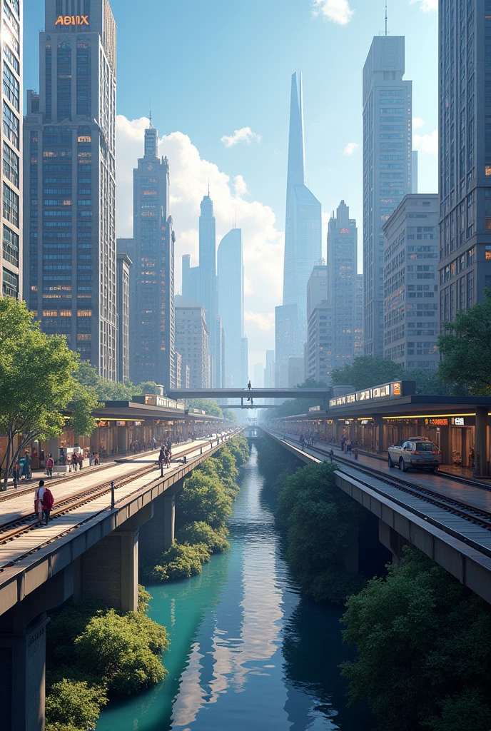Future City:1.5,station,train,building,masterpiece,Highest quality,Ultra-high resolution,(Very detailed:1.2),8k,Realistic,Best aesthetics,beautiful