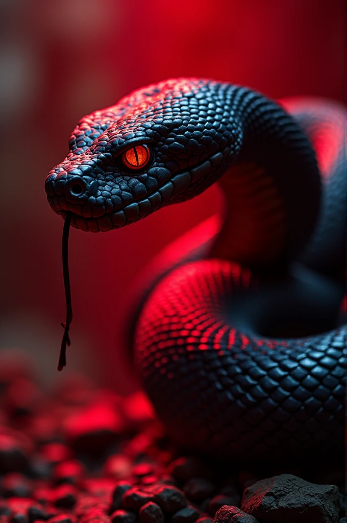 Imposing black snake and the acronym PMN highlighted and large in red neon 