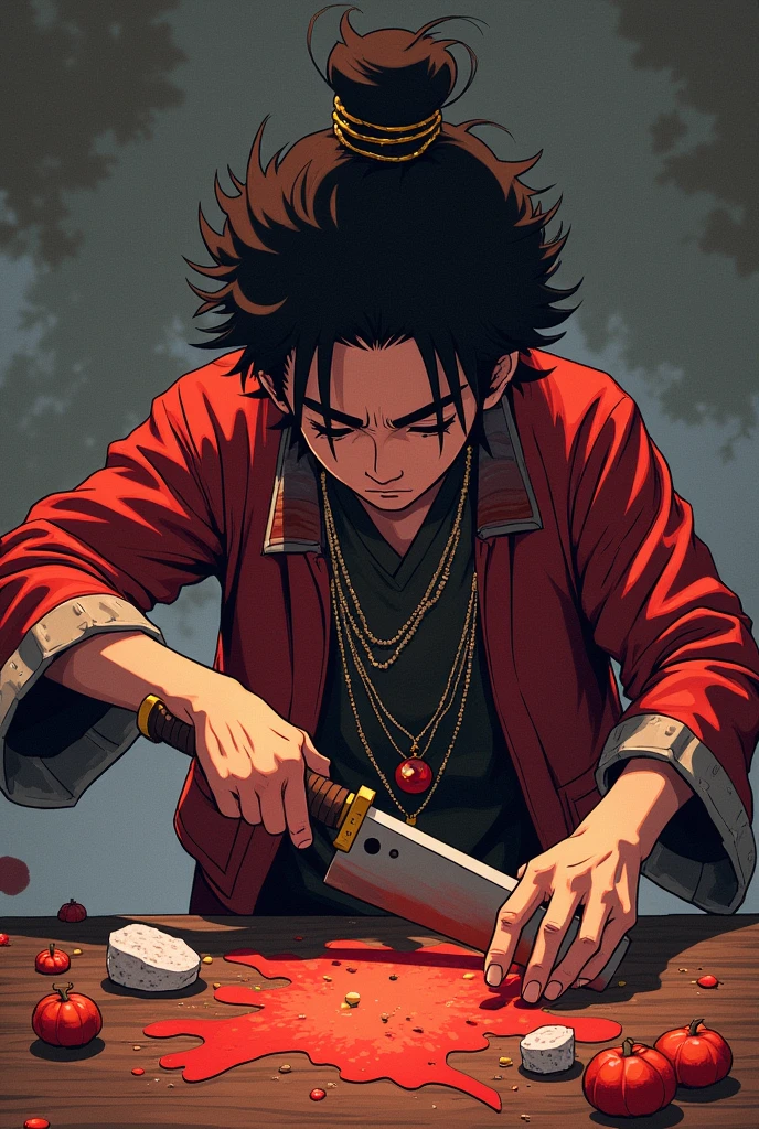 Tanjiro slicing Muzan in the style of Minecraft's art