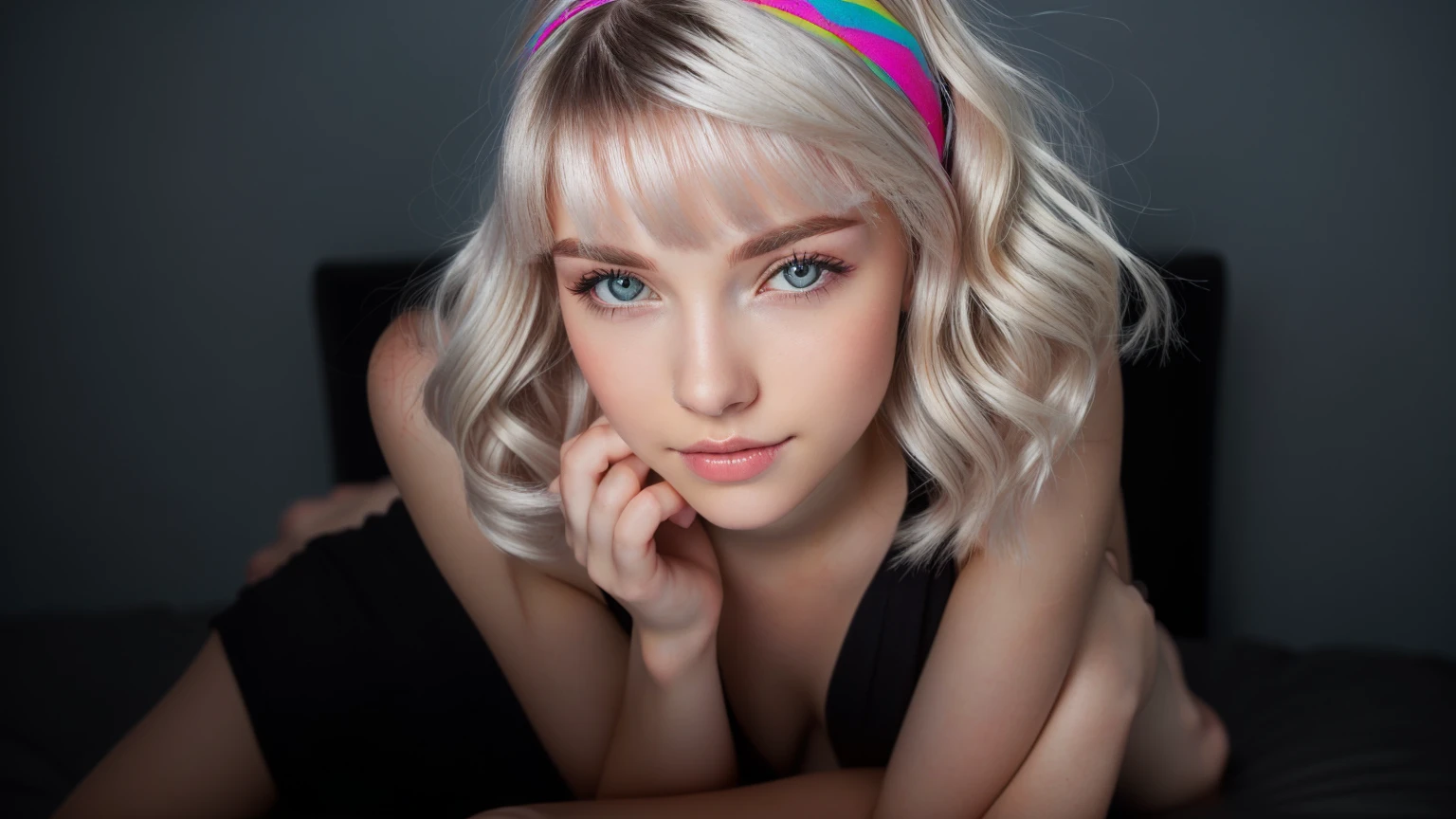 Clean faces, Emma Myers, sweet, Cute, kawaii, perfect face, fine features, (small nipples, natural nipples), (skinny), (small ass, round ass), ((slender legs)), pale skin, soft skin, Caucasian , slender girl, natural make-up on глаза only, Cute face, natural_beauty, (colorful hair, White Platinum Hair, long with wavy ends, baby headband in hair, long bangs), don't wear underwear, high heel shoes, (Cute волосы accesories), Fantasy_Princess, NECKLACE, necklace, long earring, Cute 18 years old girl, skinny, beautiful young girl, (hips, depth of field, blurred background, Light particles, fog), ((cyberПанк bedroom background:1.6)), ((real life, realistic, profesional Photography, Photo_realistic, hyper_Realism, ultra detailed)), Photography by Tim Walker, Tim Walker's masterpiece, best_quality, 8 K, Cute theme, soft tones, pastel tones, low saturation, (contrast:0.3), muted colors, cold light, neon, eks_Machine_movie, studio light. Three women in lingerie, posing for photos, hyperреалистичная школьница, beautiful young cat lady, Delicate poses, Anna Nikonova, aka Newmilky, in style of oops, oops loish and clamp style, oops. 4 thousand., Cute elegant pose, hyperrealistic , the style of oops, Photoреалистичное идеальное тело