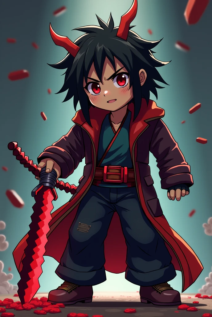 Tanjiro cutting Muzan from the Demon Slayer anime in the Minecraft game art style