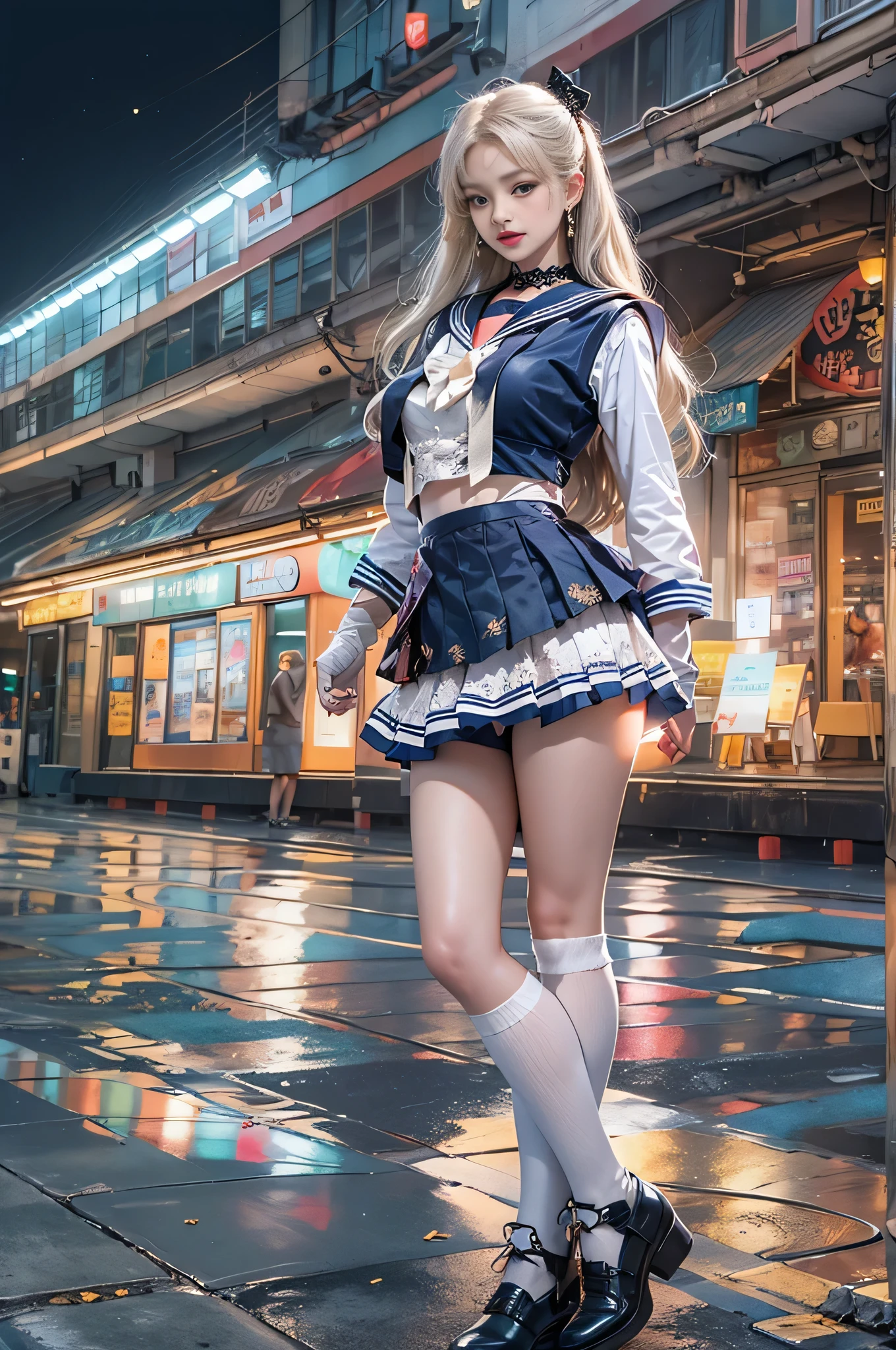 Jenny in a gorgeous sheer blue short dress from Blackpink, masterpiece, Highest quality, High resolution, Venus 1, Yui, (Sailor Warrior Uniform:1.4), Sailor Venus, aino minako, Golden white hair, Magic , Blue eyes, Orange Skirt, Elbow-length gloves, Land, 60% Pleated mini skirt , Hair Ribbon, Sailor collar orange, mini skirt, choker, Red Bow, Orange choker, White gloves, Very long hair, gem, Earrings, Denim throw, View from below, ((Intricate details)), They're laughing,,More detailed 8K.Unreal Engine:1.4,Hmph,Highest quality:1.4, photorealista:1.4, Skin Texture:1.4, masterpiece:1.8,masterpiece, Better Quality,Object Object], (Detailed facial features:1.3),(Destroyed apocalyptic city:1.4),( Jennie BLACKPINK:1.4)c:1.4), 16k hdr,),Sexy pose,((Skirts fly up))、((White lace panties:1.2))(8k、RAW Photos、Highest quality、masterpiece:1.2)、(Realistic、Photorealistic:1.37)、１Beautiful Japanese schoolgirl、Perfect body、20-year-old、Sexy Girl Sailor Suit costume、Medium chest、(Light on face and chest)、(((((Underbust)))))、Lower Breast、Oily skin、skinny、 (Sexy with a little bit of chest exposed)、(The underboob is visible、I can see my belly button and ribs)、Ultra-small mini skirt that shows hips and lower abdomen 、sensual face、Provocative smile、