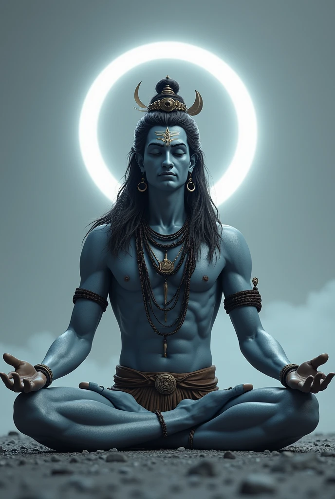lord shiva 8k realstick photography, half white moon on his head.