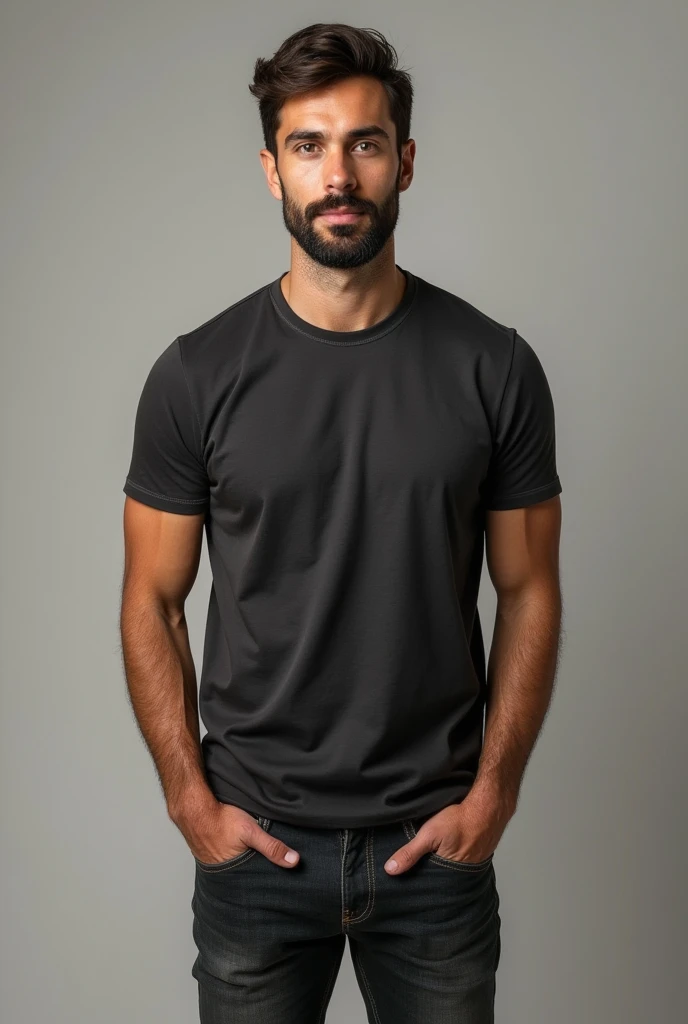 Young 25 year old entrepreneur with less beard and casual clothes, It should not be so realistic and should only be seen from the waist up.