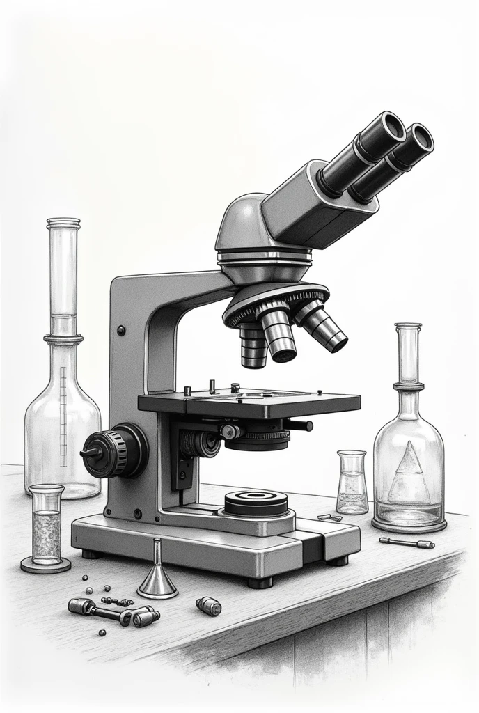 45 degree angle arm of compound microscope in side view drawing  
