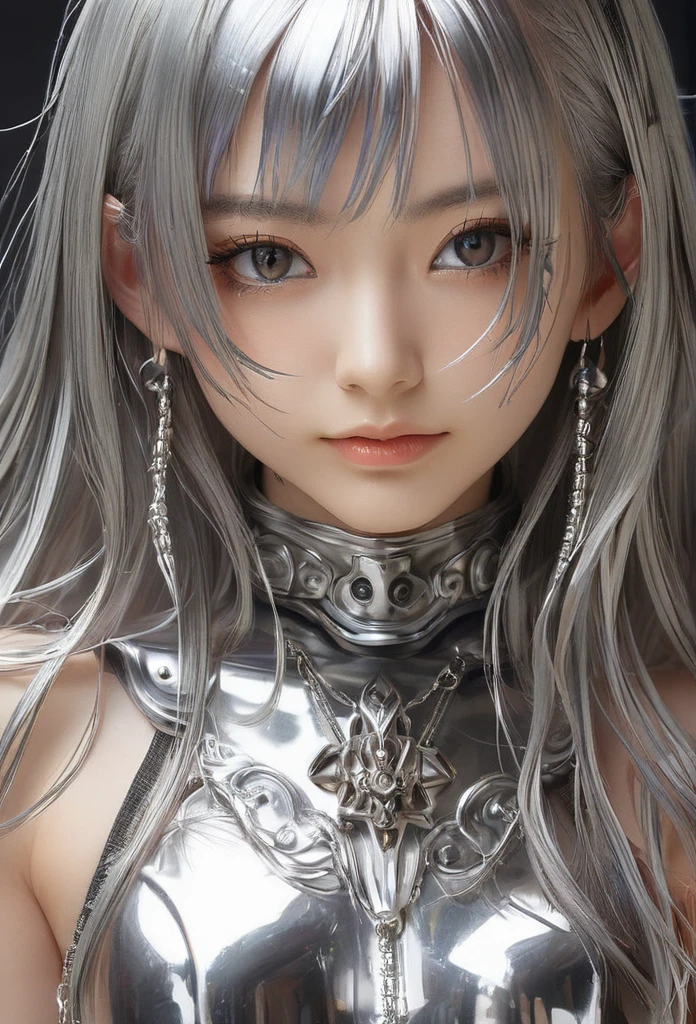 One Girl, Female Metal Spirit, Metallic Hair, Internal Metal, Put a few drops of metal on your skin,