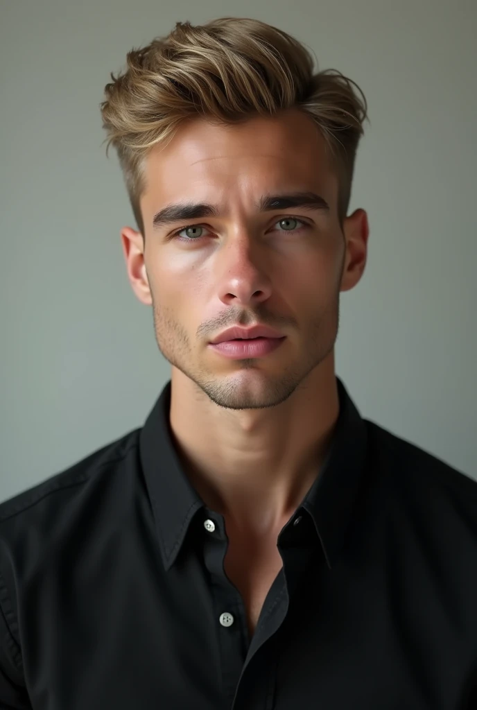 Man with blond hair without beard with black shirt