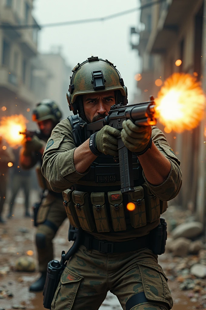 A group of man firing gun