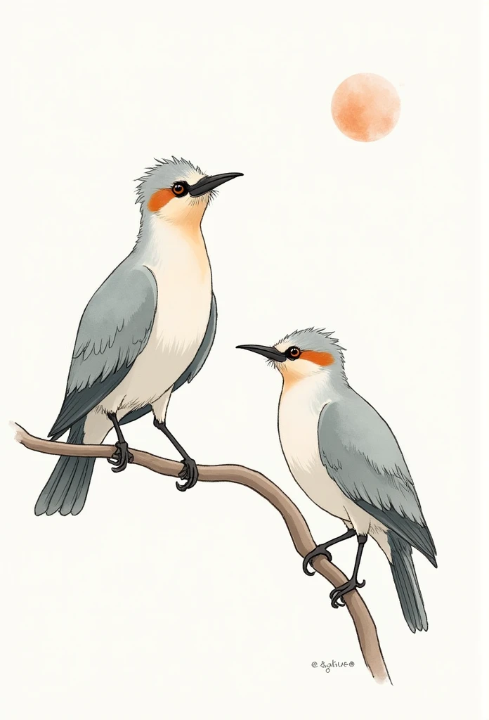 birds, japanese manga style, sketch, Watercolor Colors.