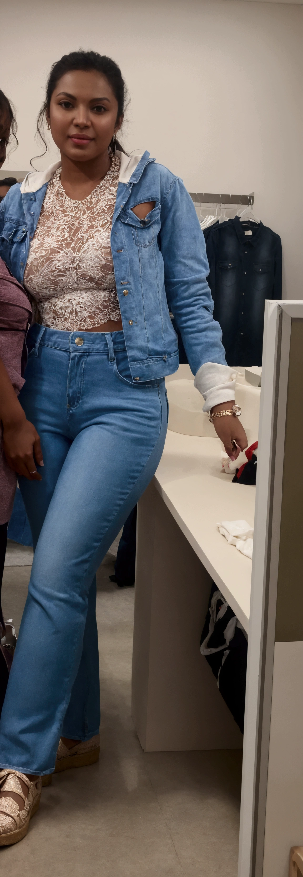 Face same to same jeans clothes remove under wear view and uper show boobs