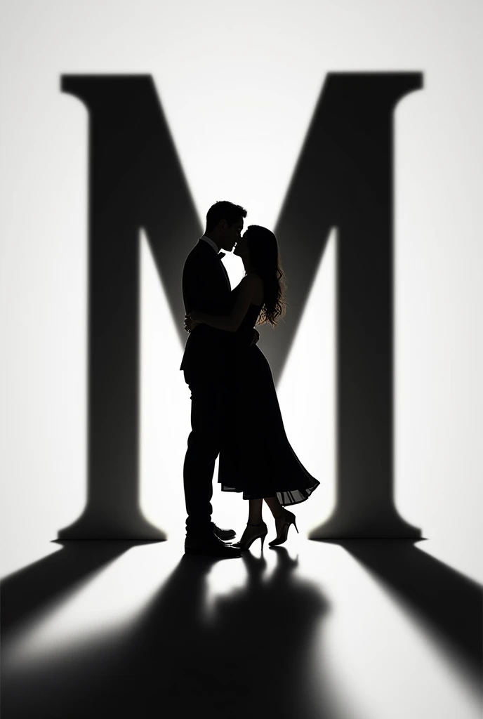 A couple kissing shadow bihind the letter of M
