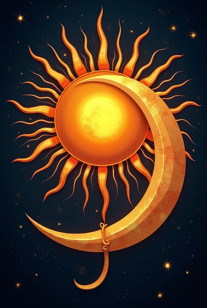 Sun and moon intertwined: A design where the sun and the moon embrace, with the tips of the sun's rays intertwined with the curves of the crescent moon.