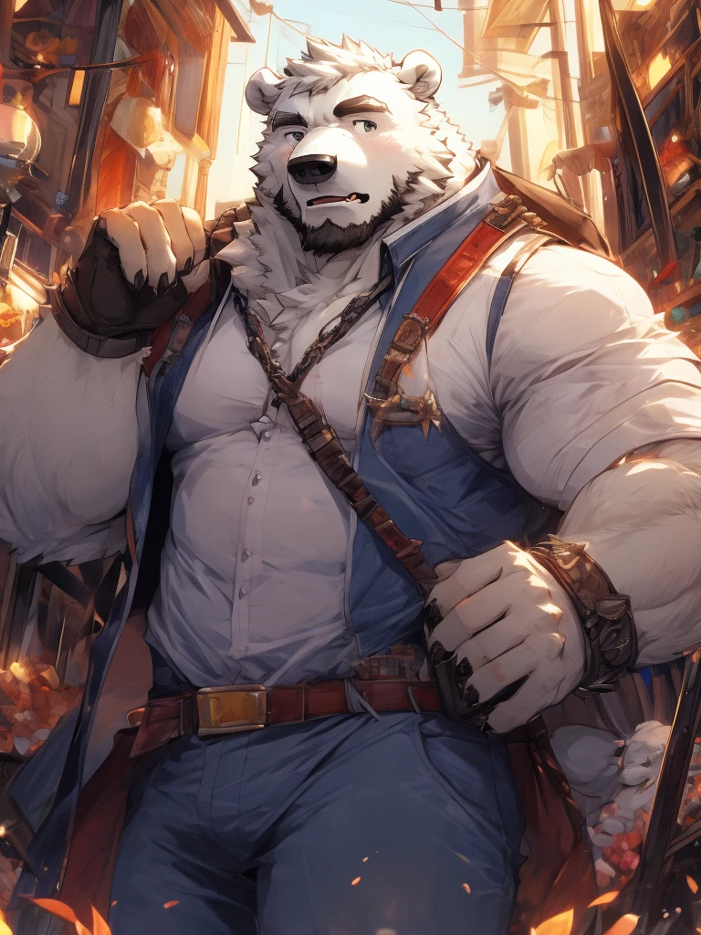 Furry, polar bear, man, fit