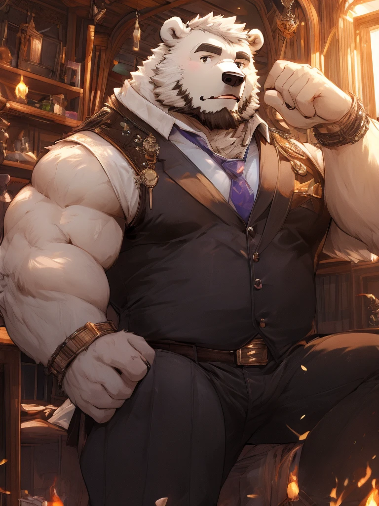 Furry, polar bear, man, fit