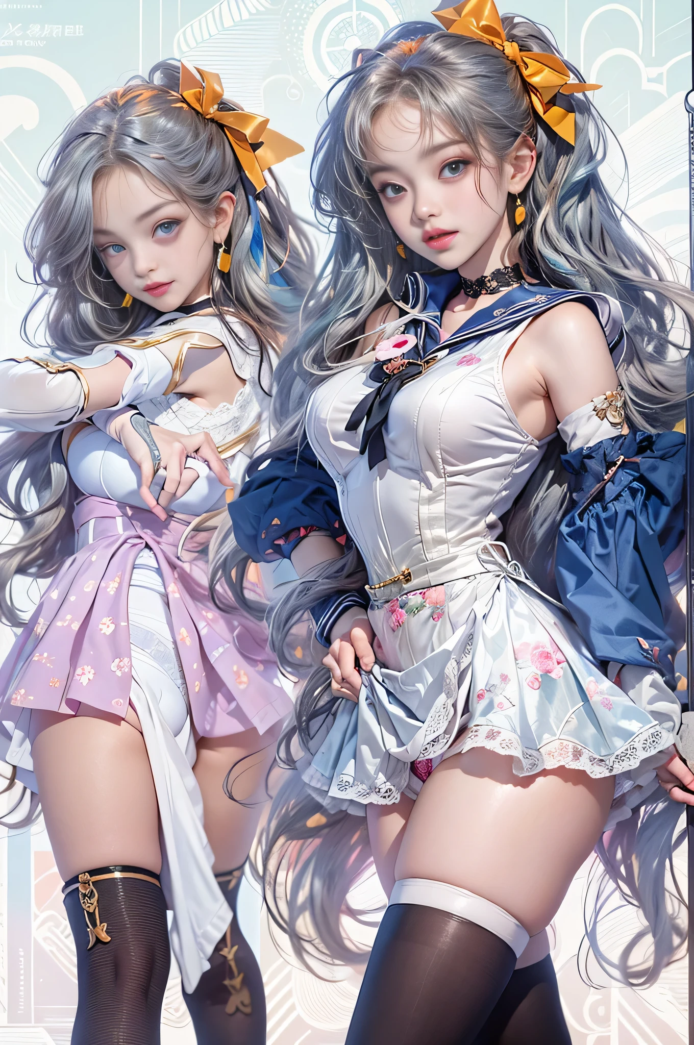 Jenny in a gorgeous sheer blue short dress from Blackpink, masterpiece, Highest quality, High resolution, Venus 1, Yui, (Sailor Warriors:1.4), Sailor Venus, aino minako, Golden white hair, Magic , Blue eyes, Orange Skirt, Elbow-length gloves, Land, 60% Pleated mini skirt , Hair Ribbon, Sailor collar orange, mini skirt, choker, Red Bow, Orange choker, White gloves, Very long hair, gem, Earrings, Denim throw, View from below, ((Intricate details)), They're laughing,,More detailed 8K.Unreal Engine:1.4,Hmph,Highest quality:1.4, photorealista:1.4, Skin Texture:1.4, masterpiece:1.8,masterpiece, Better Quality,Object Object], (Detailed facial features:1.3),(Destroyed apocalyptic city:1.4),( Jennie BLACKPINK:1.4)c:1.4), 16k hdr,),Sexy pose,((Skirts fly up))、((White lace panties:1.2))(8k、RAW Photos、Highest quality、masterpiece:1.2)、(Realistic、Photorealistic:1.37)、１Beautiful Japanese schoolgirl、Perfect body、20-year-old、Sexy Girl Sailor Suit costume、Medium chest、(Light on face and chest)、(((((Underbust)))))、Lower Breast、Oily skin、skinny、 (Sexy with a little bit of chest exposed)、(The underboob is visible、I can see my belly button and ribs)、Ultra-small mini skirt that shows hips and lower abdomen 、sensual face、Provocative smile、