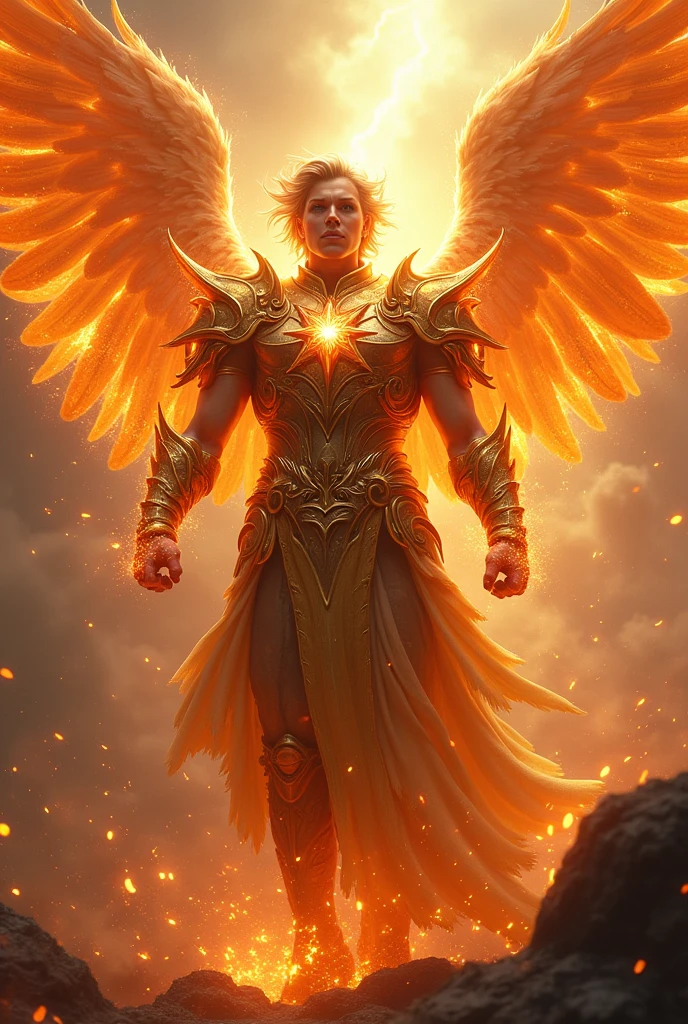 Warrior archangel with fire armor full of glory