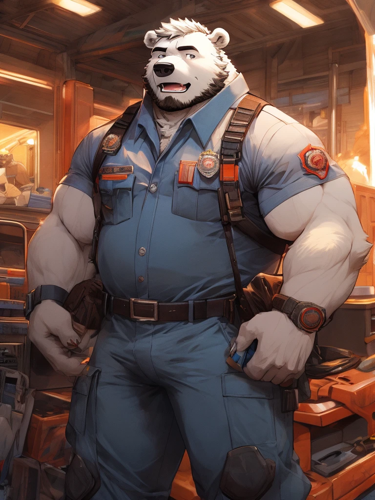 Furry, polar bear, man, fit, firefighter
