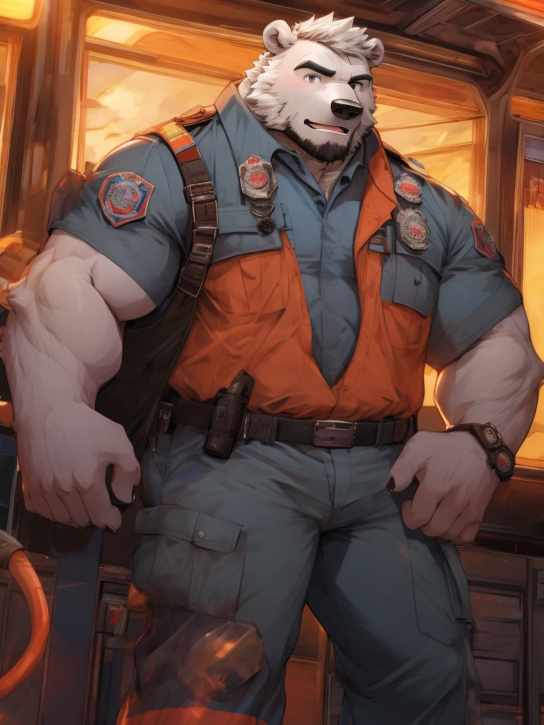 Furry, polar bear, man, fit, firefighter