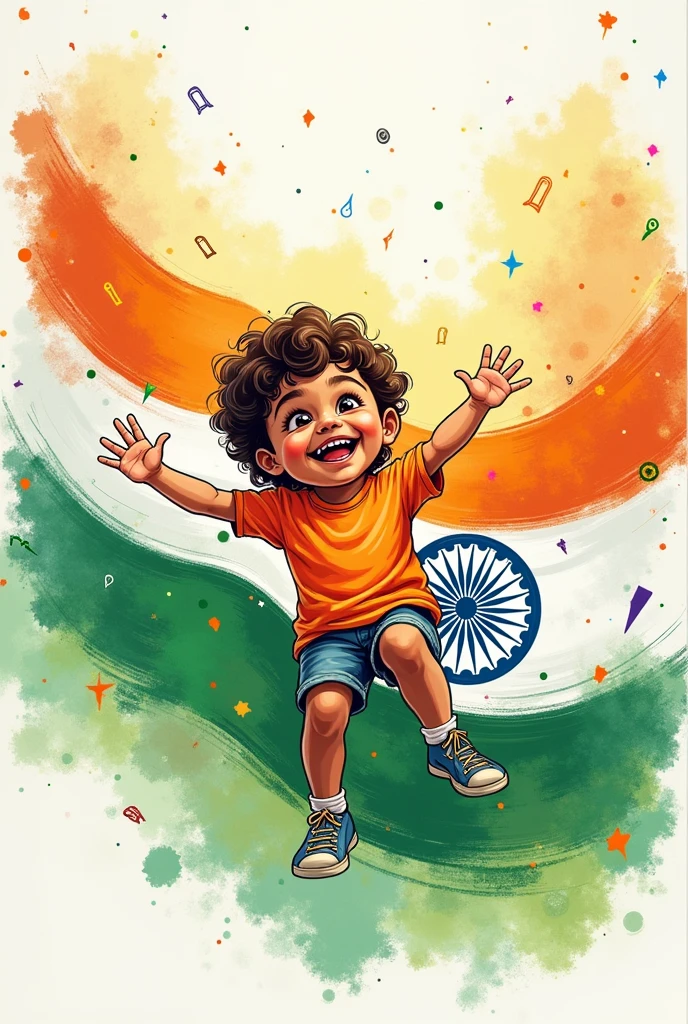 Draw an independence day drawing (India) on the topic freedom. The drawing should be really expressive, eye-catching, beautiful yet simple to draw. It should be a drawing which a child of age 9 to 10 can draw