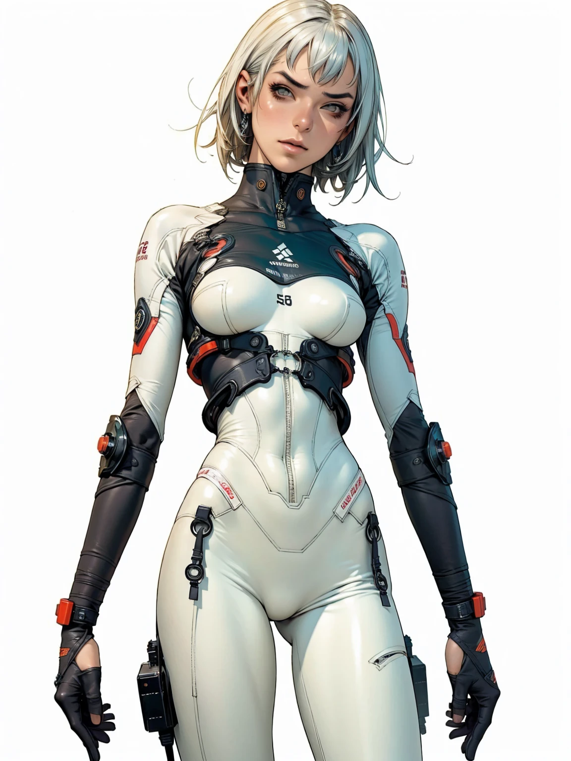 (((Annie Lennox))), ((( nano suit ))), (((Bandaged body))), ((high collar)), (((Quorra))), (((best qualityer: 1.4))), (Unbeatable masterpiece), (hiper HD),(CG 8k hyper-realistic), (((brave face))), (((breasts big))), (((hyper feminine))), sexly girl,（black bob hair)), ((( sculptural body ))), (((1 Kizi))), Kizi cibernética de 25 anos com perfectbody,,Beautiful and well-groomed face,muscular body:1.2,solid color detailed jacket, (Head to thigh photos)， Complex equipment, green dark，Long pants，Tight clothes are dark，With white stars and off-white stripes,,,,,Armor Metal Electronic Parts, Poison tattoos ) INFO, Kizi, (((standing alone))), pirralha violent, ((())), sexly, pose de atitude, work of art, post-apocalypse, (((manga style))), bounty hunter, violent, Manic, the way you want, slenderbody, thin but strong, perfectbody, roupa moderna, advanced technology, neon, sleeves with vertical striped pattern, neutral background, (( cowboy shot )). intricate visual