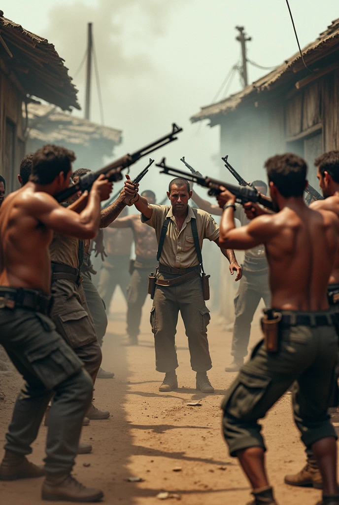 A group of local man firing gun in village 