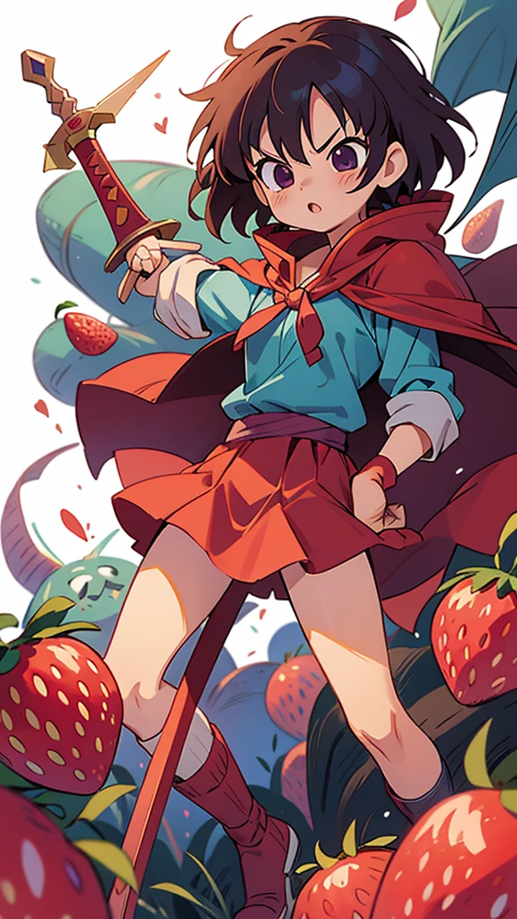 Dragon Quest Unemployed Brave Fighting sword magic beautiful beautiful AI Art Akira Toriyama 女のBrave 雷のmagicが放たれている Have strawberries Wearing a red hood and cloak