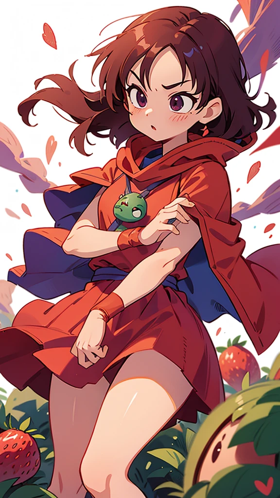 Dragon Quest Unemployed Brave Fighting sword magic beautiful beautiful AI Art Akira Toriyama 女のBrave 雷のmagicが放たれている Have strawberries Wearing a red hood and cloak