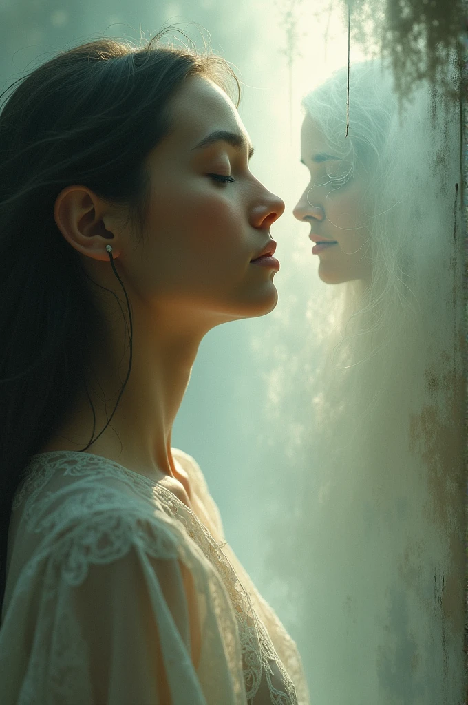 Woman with her ancestors whispering in her ear