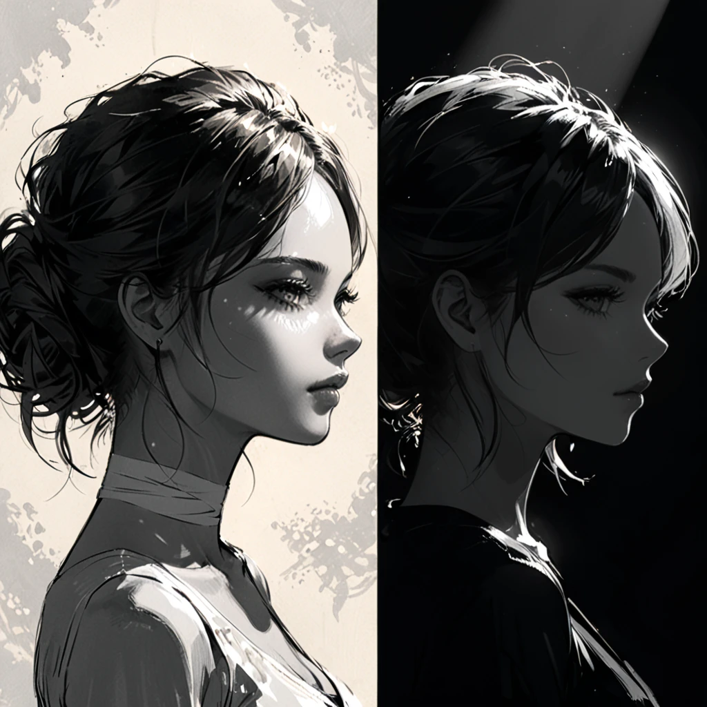 in style of Benedick Bana,character concept design,(sarashi:1.5),(bandages:1.4),(1girl:1.4),(sketch:1.4),(outline:1.3),portrait,greyscale,(close-up of the face:1.3),contour_deepening,(rim light:1.3),
BREAK
(rough key sketches:1.5),a strong contrast between darkness and light,silhouette vs. lighting,pencil sketch,clear stroke transitions between shadows and lighting,