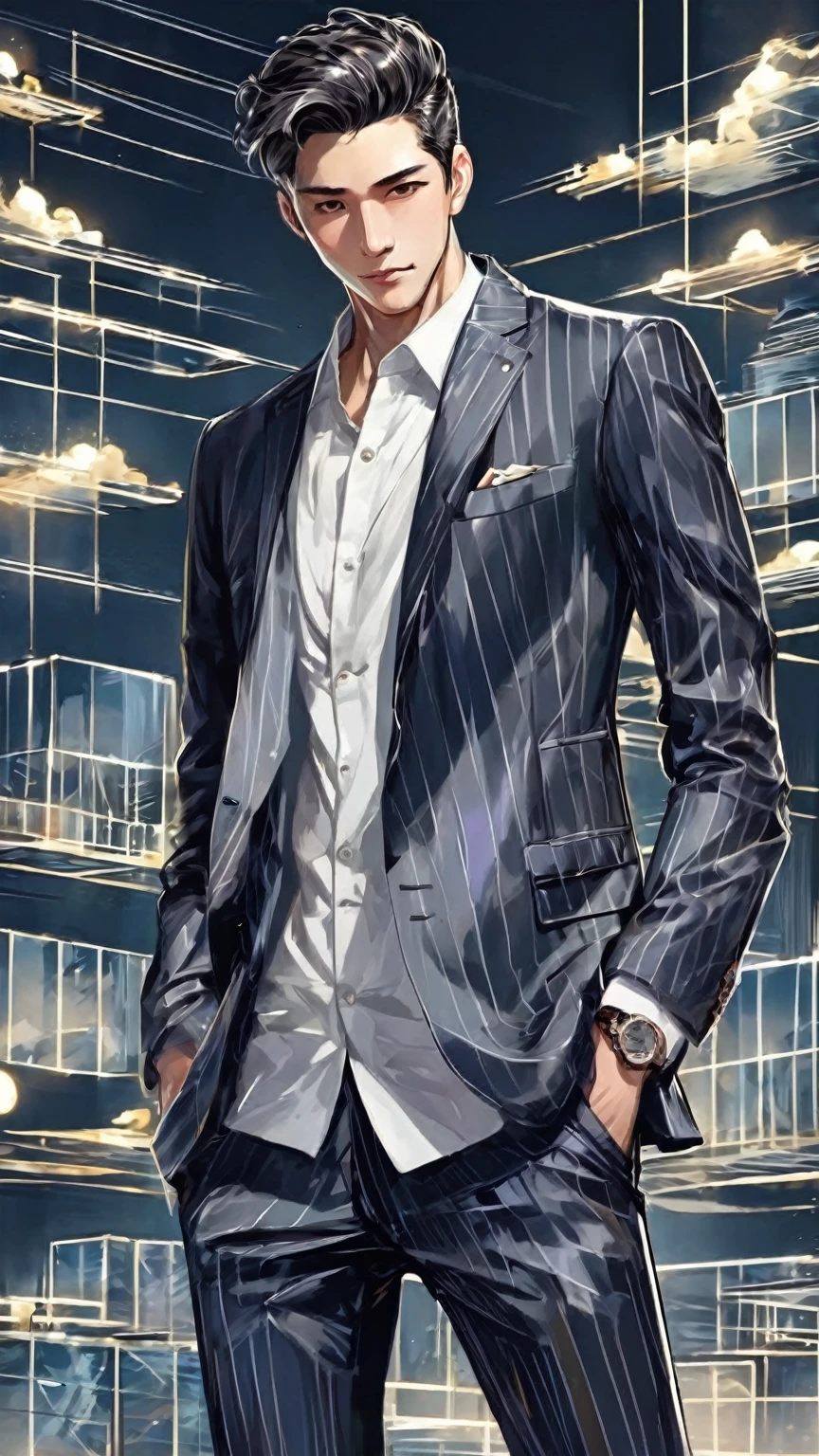 An illustration、A handsome man in a cool suit、Good at work