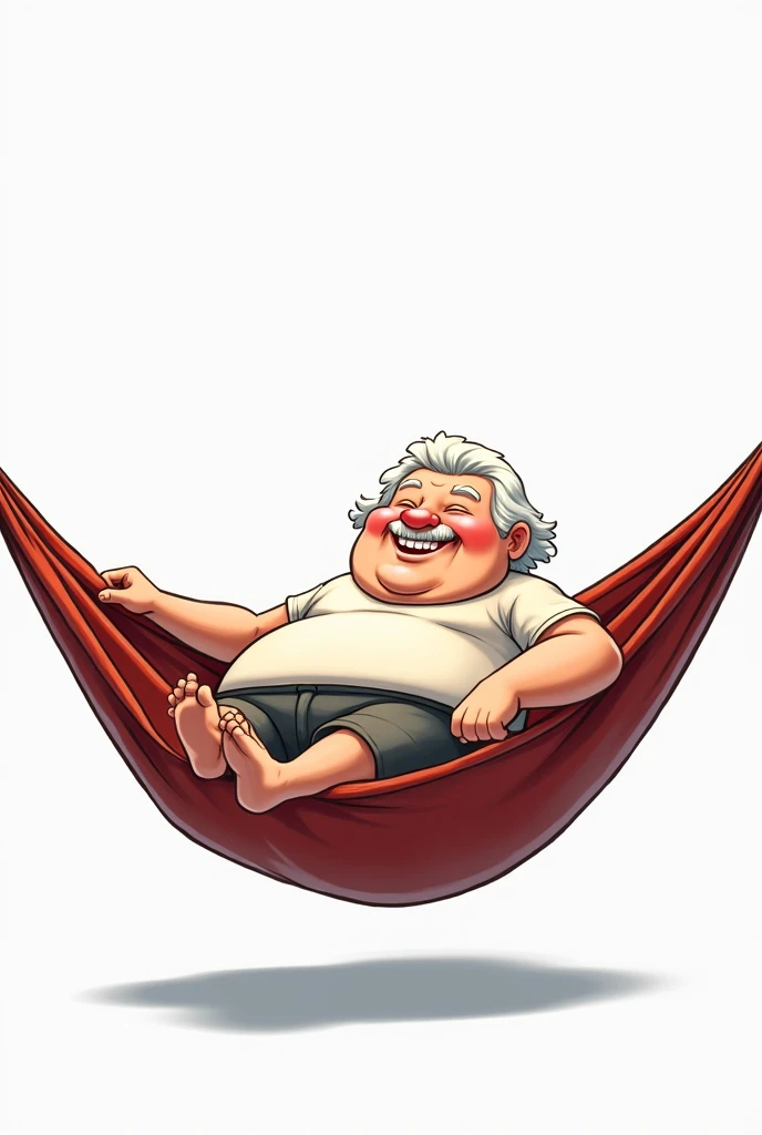 A drawing with a transparent background of a fat white elderly man , glad, that doesn&#39;t have a beard, lying in a hammock