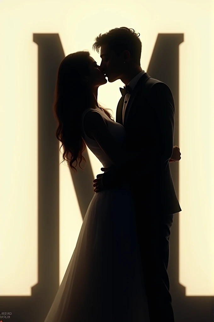 A couple kissing shadow bihind the letter of M 