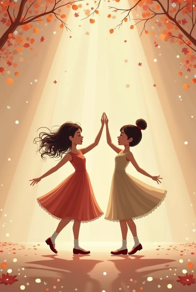 Create an elegant simple invitation. It should have two girls dancing and some singing elemnts.  Make it simple and elegant. Leave space in cente