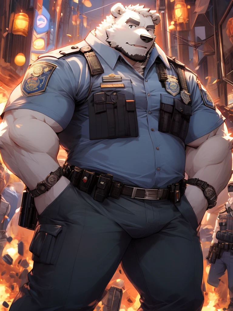 polar bone, police, muscular, blue eyes, Sexil