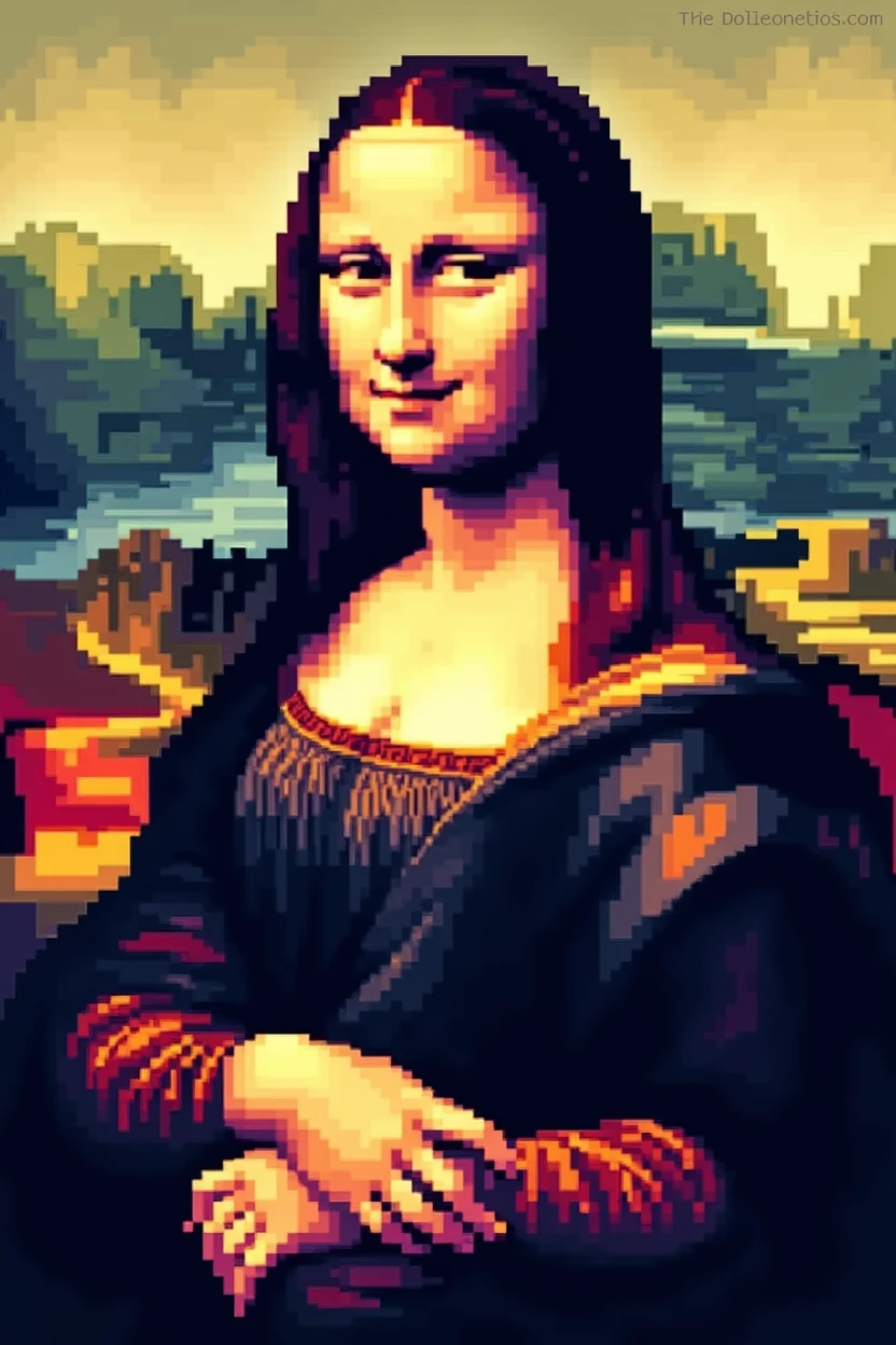 Mona lisa painting in pixel art form