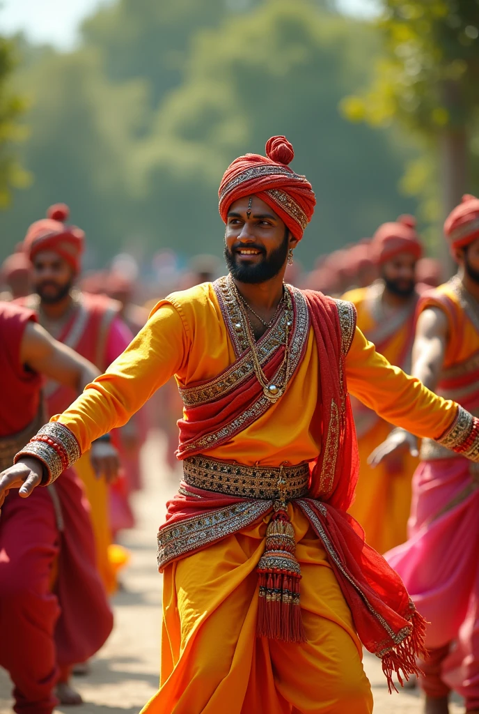 A group of Indians man dancing 
