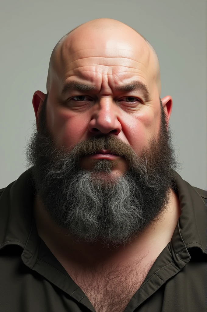 Corpulent 40-year-old man, calvo, with beard 