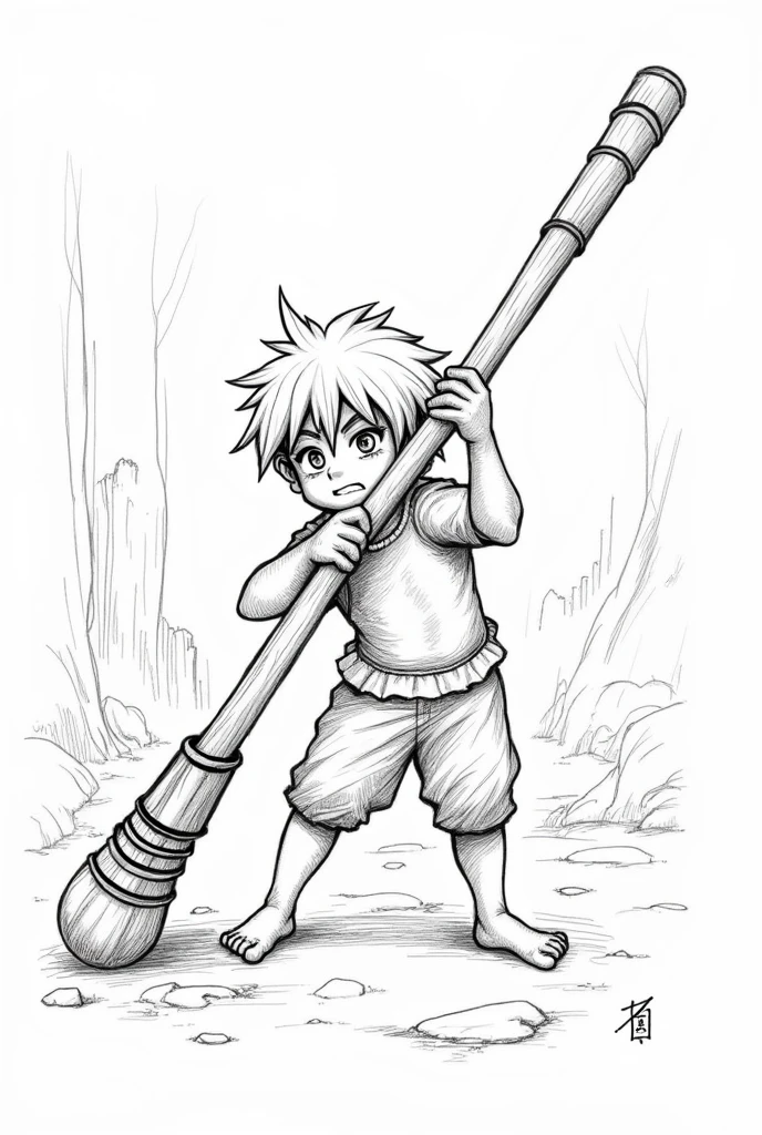 child hitting with plough hala sketch