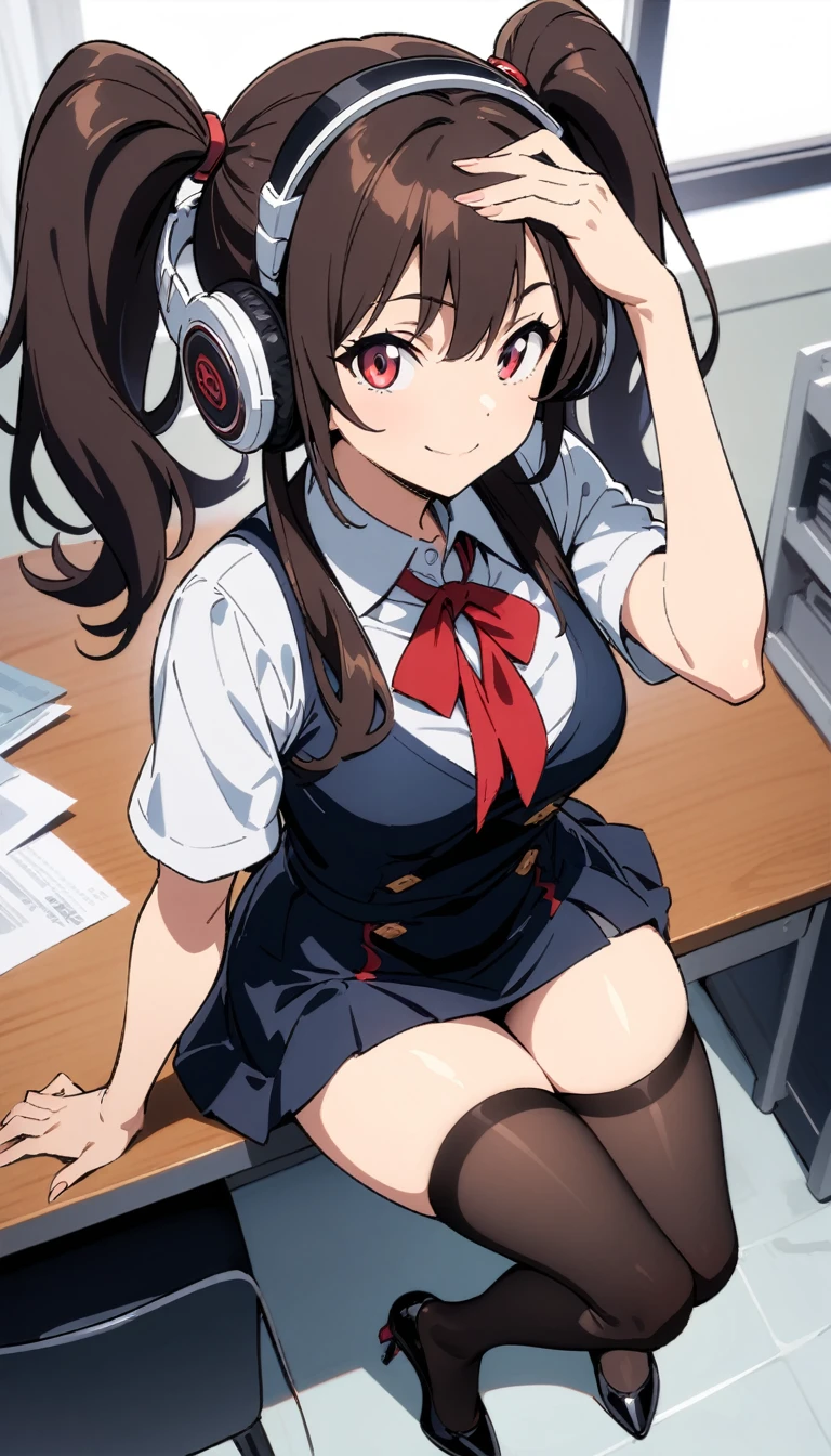 <lora:Kohinata_Iroha-000030:0.85> , Iroha, orange eyes, orange hair, closed mouth, looking at viewer, school uniform, skirt, plaid skirt, white shirt, bangs, necktie, 
sitting, chair, full body, breasts, bare legs, thighs, leg up, headphones around neck, 
BREAK
(high quality:1.1), (high resolution:1.1), 4k, (detailed background:1.1),<lora:NoiseOffset_v2:1.0>