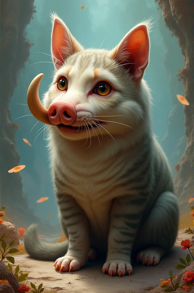A cat with a warthog head