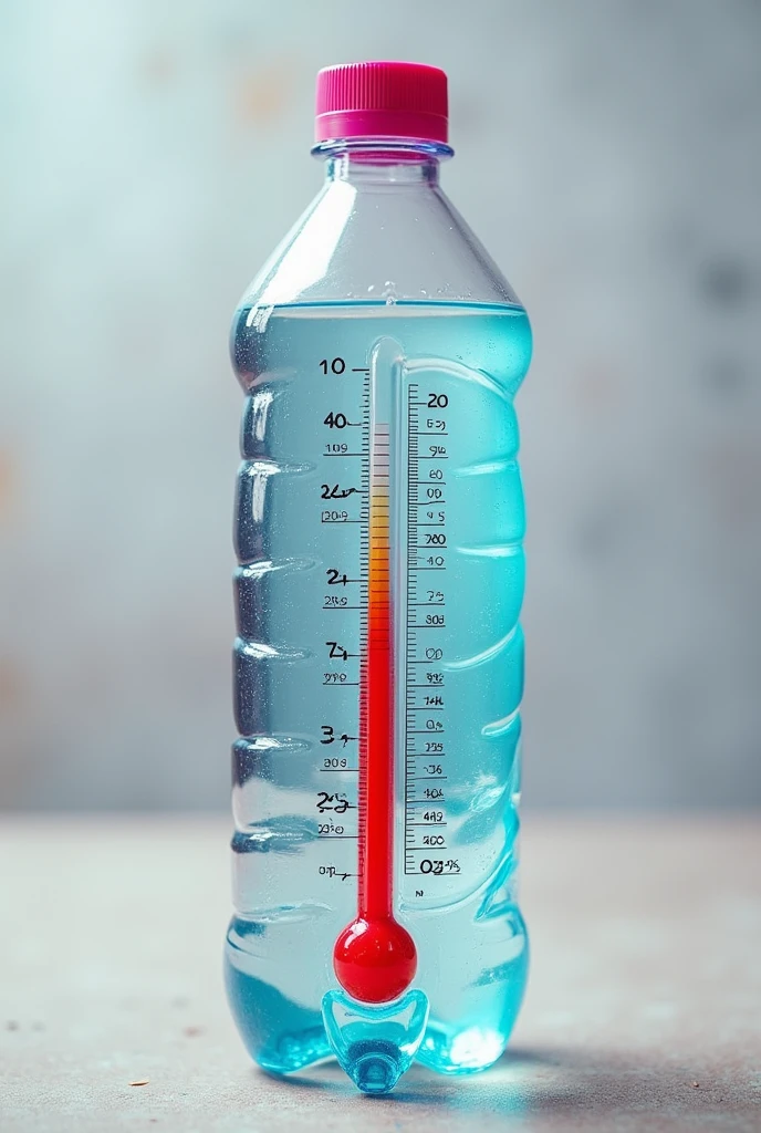 Create a colorful HQ-style banner with the theme of a homemade thermometer made from a PET bottle and isopropyl alcohol.