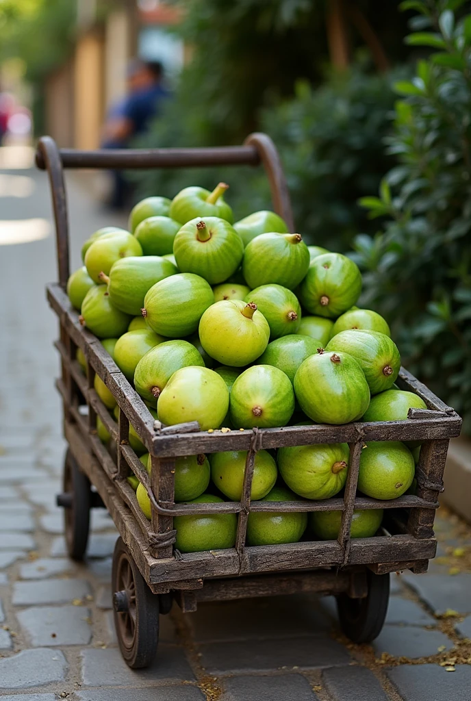 a cart with green fruits 
