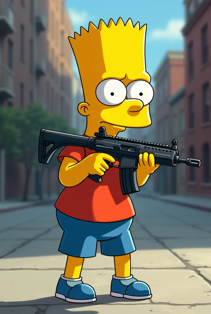 Drawing of Bart Simpson with a small rifle