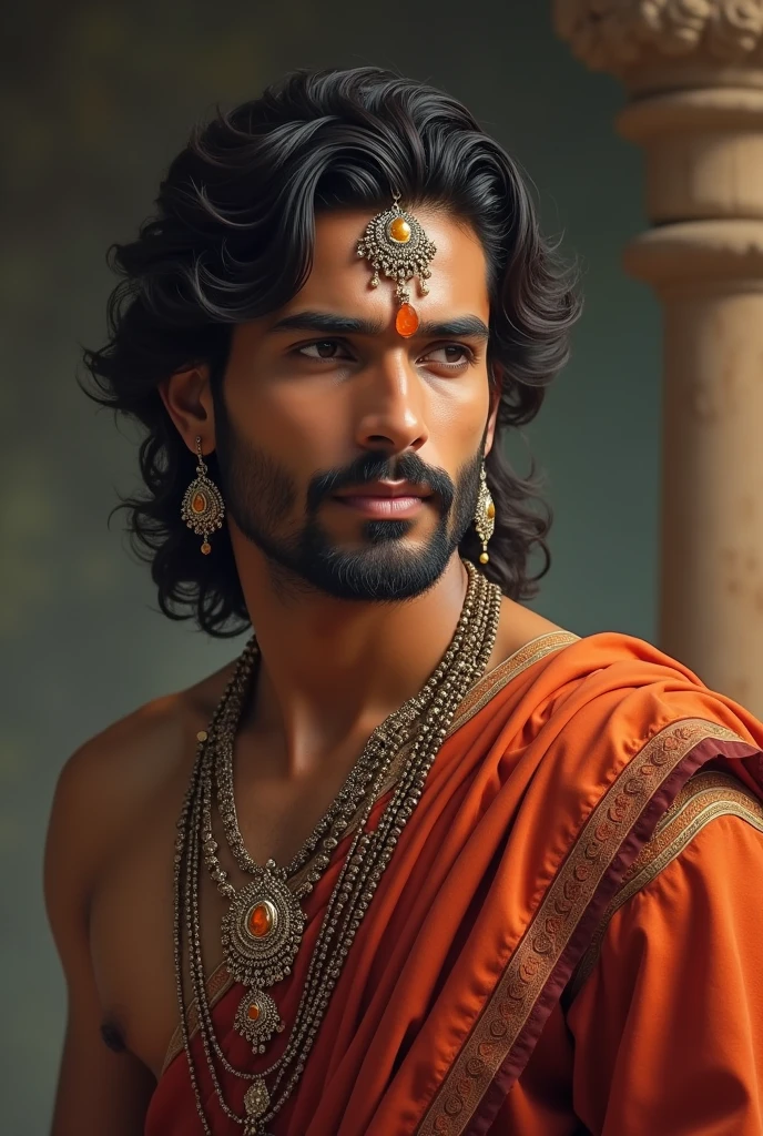 ((best quality)), ((masterpiece)), (detailed), Beautiful indian man , , ancient times , shingar , fair skin