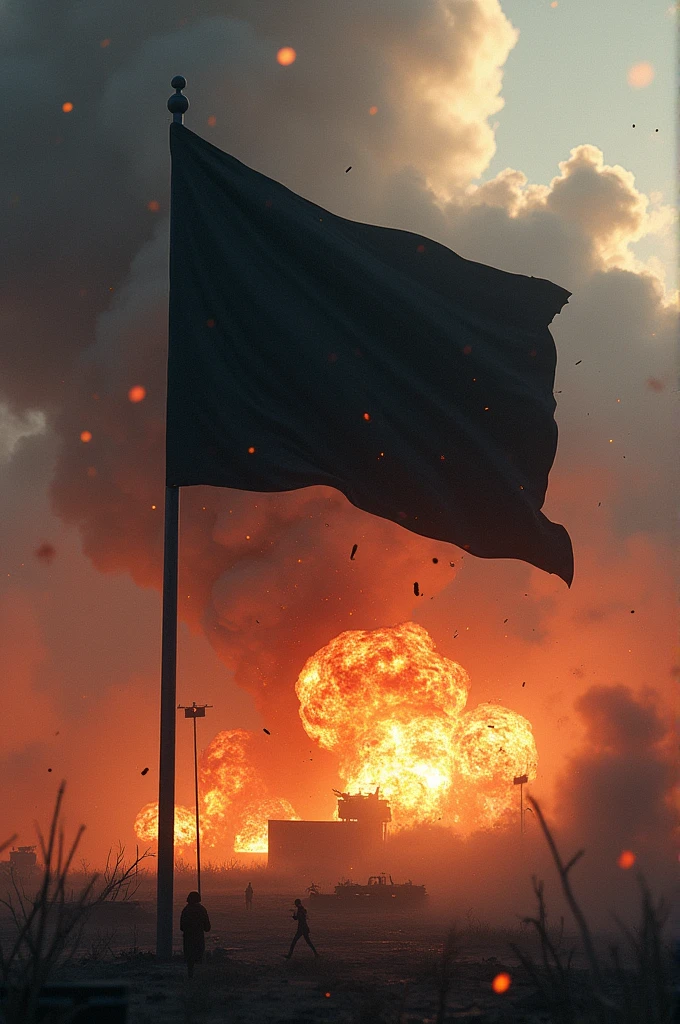 Black flag with explosions and bombs