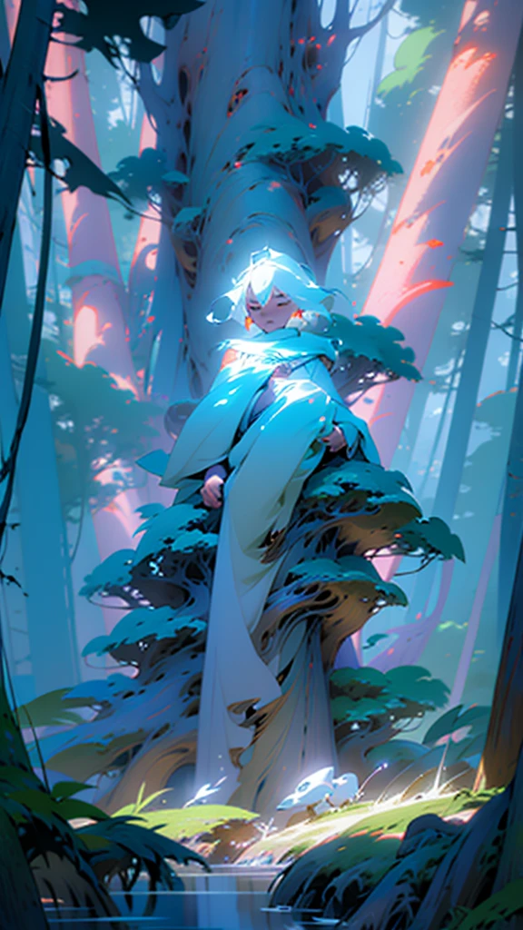 Viral anime nature wallpaper in 4K quality, in the style of digital illustration inspired by Hayao Miyazaki, featuring a serene forest with towering ancient trees, dappled sunlight filtering through the leaves, a gentle stream flowing through the scene, and mystical creatures peeking from behind the foliage; vibrant and warm color temperature, cosmos lighting with stars twinkling in the sky, no human characters, the atmosphere is tranquil and enchanting --v 5 --stylize 1000