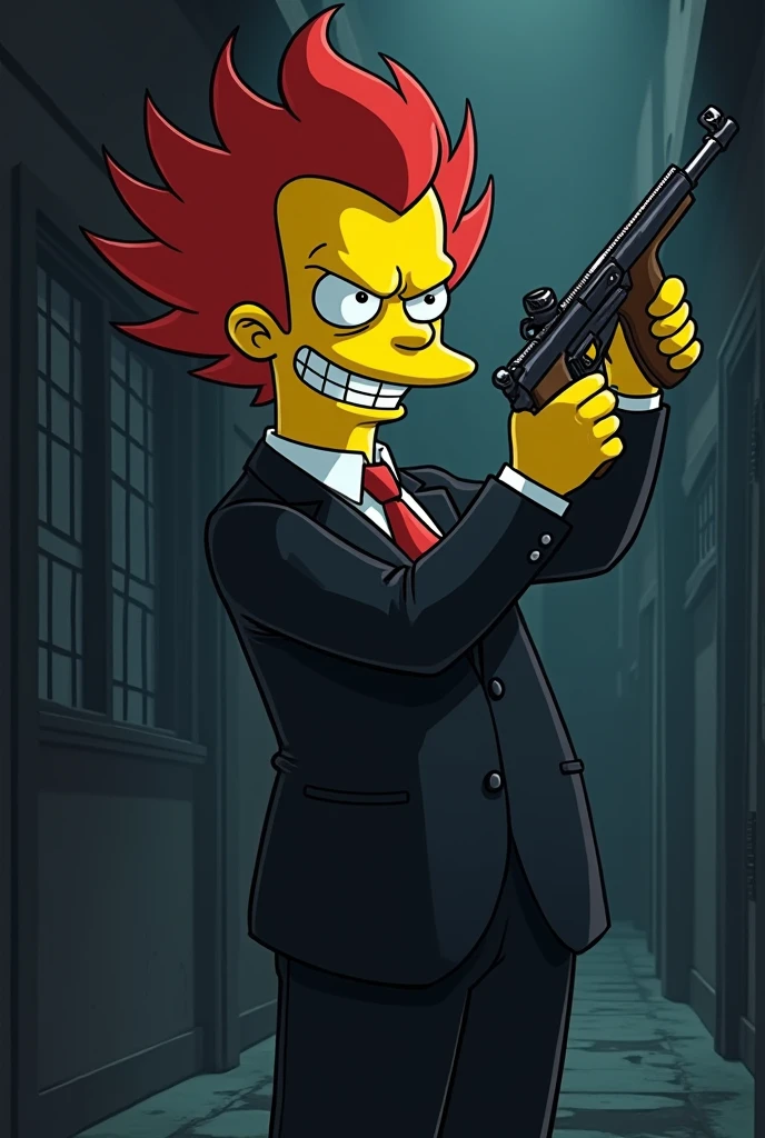 Sideshow Bob with a small rifle 

