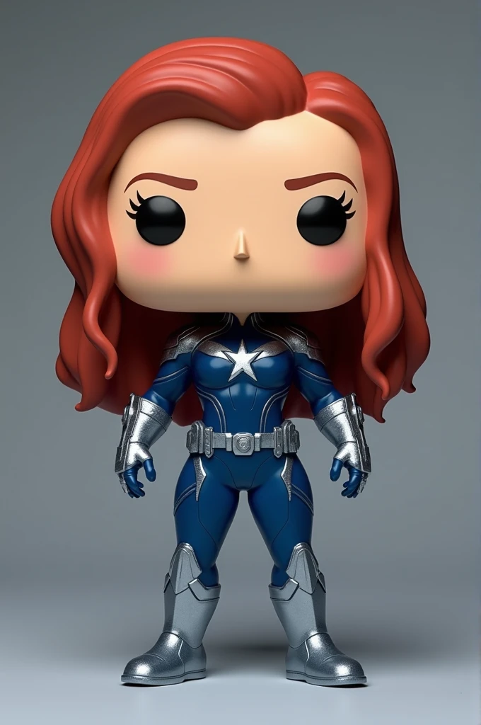 Create a Funko Pop for me. Female gender,white color,aparencia da madelyn cline e o nome da "charachter" She is Aurora Stark, she is an Avenger, her suit is blue with silver.